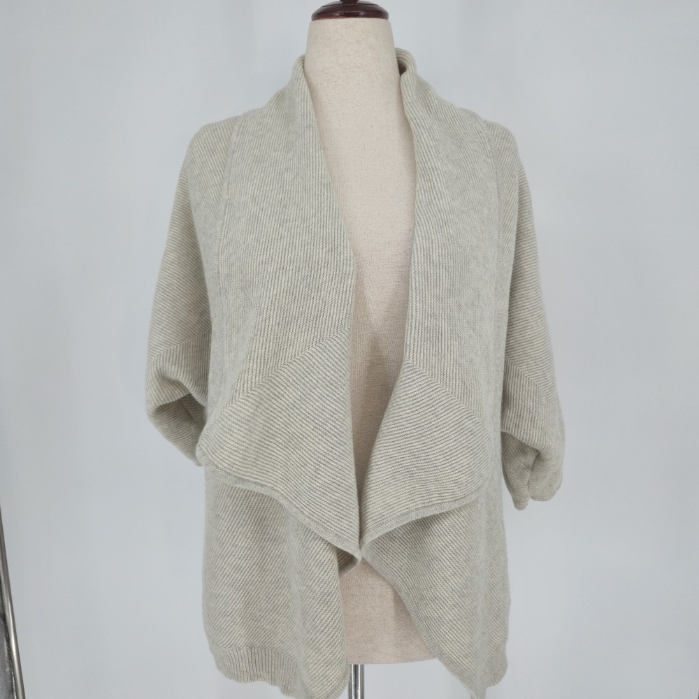 THEORY Nisa Cashcotton Draped Cardigan Beige Cotton Cashmere‎ Blend Tan Large Wo